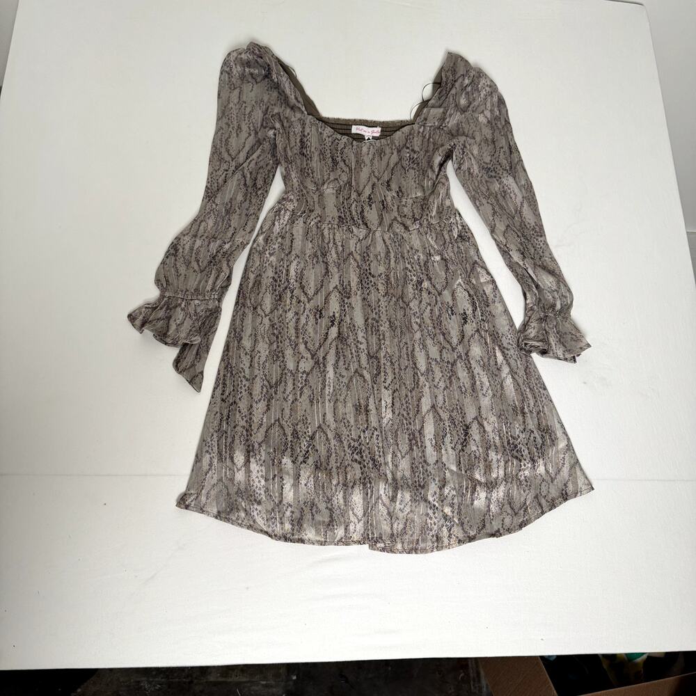 Meet Me In Santorini‎ Snake Print Mini Dress Smocked Puff Sleeve Small Boho Y2K